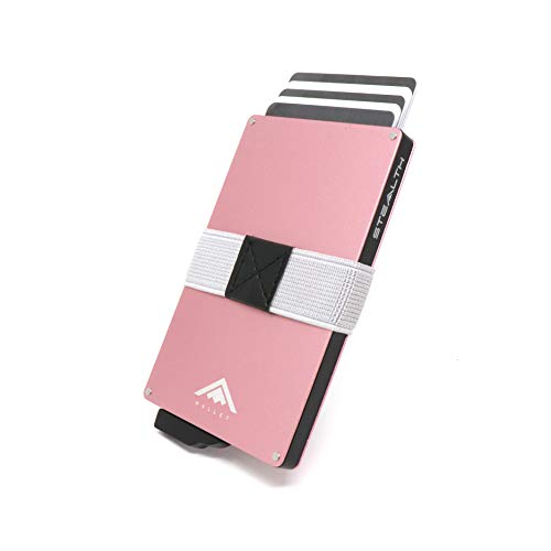 STEALTH WALLET Minimalista Portatarjetas RFID - Carteras de Tarjeta de Crédito de Metal Delgado y Ligero con Clip Elástico para Dinero y Protección de Bloque NFC (Aluminio Oro Rosa)