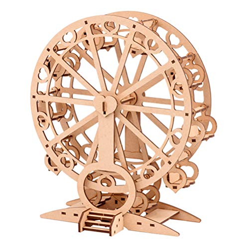 STOBOK Kit de Construcción de Noria de Madera DIY 3D Modelo de Rueda de Ferris Rompecabezas de Construcción Modelo Ornamento Juguetes Educativos Escritorio Decorativo