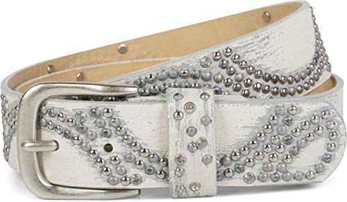 styleBREAKER cinturón de remaches «vintage» con estrás y remaches brillantes en disposición redonda, señora 03010066, tamaño:100cm, color:Blanco