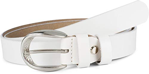 styleBREAKER Cinturón estrecho de cuero real unisex, unicolor con hebilla en relieve, cuero unicolor, puede acortarse 03010115, color:Blanco, tamaño:90cm