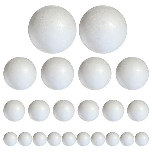 Styropor A3099320 - Bolas (20 unidades, 4 tamaños, 2 x 10 cm, 4 x 8 cm, 6 x 7 cm, 8 x 6 cm), color blanco