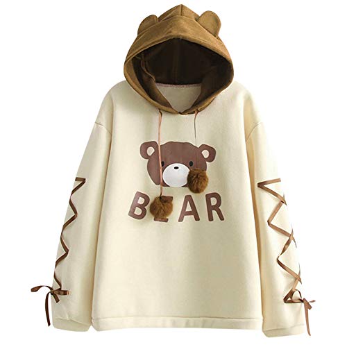 Sudadera Mujer Capucha, K-Youth Mujer Sudaderas con Capucha Manga Larga Sudaderas Tumblr Mujer Otoño Invierno Kawaii Bear Letras Blusa Tops Moda Hoodie Sweatshirt Chicas(Amarillo, S)