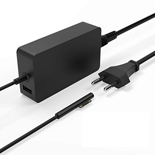 Surface Pro Cargador, 15V 4A 65W Surface Pro Adaptador para Surface Pro 3 / 4 / Pro 5/ Pro 6 / Pro 7/ Pro X, Surface Laptop, Surface Go, Surface Book con Puerto del USB y Cable Extensión Alimentación