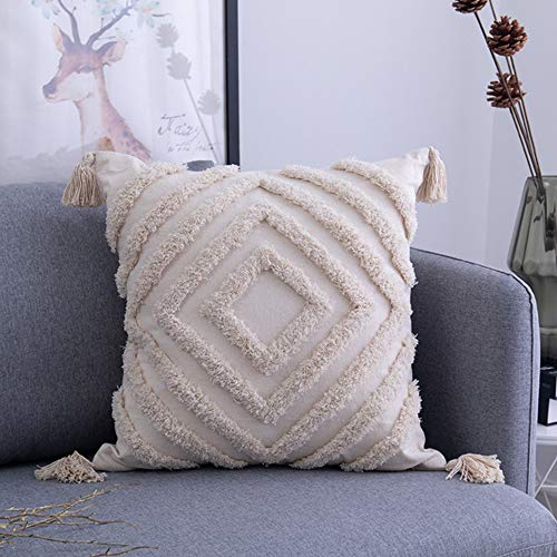 TENGXI Funda de Cojín con Borlas Geométrico para Decoración del Hogar Fundas de Almohada de Color Beige Sólido Tejido para Sofá O Silla Estar Dormitorio 45 x 45cm TENGXI Funda de Cojín con Borlas Geométrico para Decoración del Hogar Fundas de Almohada de Color Beige Sólido Tejido para Sofá O Silla Estar Dormitorio 45 x 45cm
