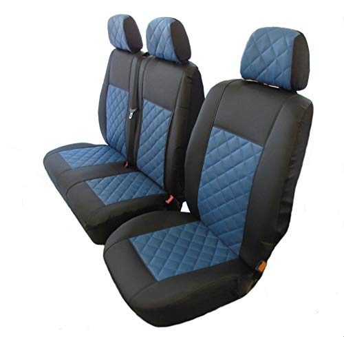 Texmar Designet - Fundas de asiento para Peugeot Boxer, Citroën Jumper y Relé, Fiat Ducato 2006-2018 LHD de piel ecológica 2 + 1 (1 individual 1 doble)