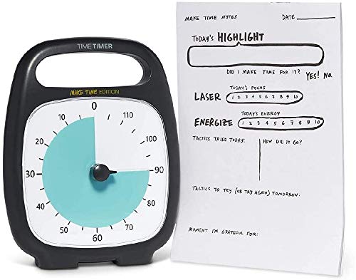 Time Timer Plus 120 Minutos Temporizador visual - Edición Make Time Reloj de cuenta atrás (carbón) y Bloc de notas para productividad y enfoque
