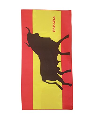 Toalla de Playa Estampada con la Bandera española con Toro - Medidas 140 x 70 cm.