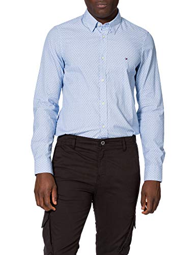 Tommy Hilfiger Slim Dotted Square Print Shirt Camisa, Azul Copenhague, L para Hombre