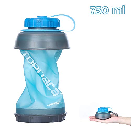 Topnaca Botella de Agua Plegable Suave, 750ml / 2.9oz BPA Libre Reutilizable Plegable Ligero Compacto para Acampar Mochila Senderismo Escalada Viajes Actividades al Aire Libre