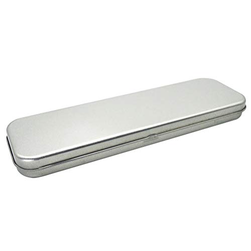 TOYANDONA Estuche de metal para lápices, caja para artículos de papelería, caja de almacenamiento rectangular para estudiantes (plata plateada)