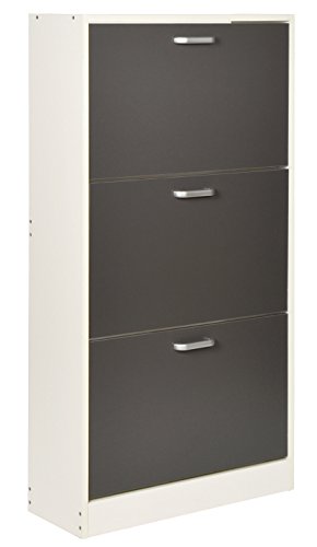 Ts-ideen – Estantería de armario, zapatero de madera con 3 compartimentos de 121 x 64 cm, de color blanco y gris oscuro