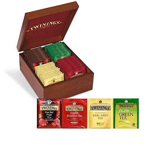Twinings Caja Regalo de Degustación en Madera - 40 filtros: English Breakfast Tea, Earl Grey Tea, Frutas Rojas et Pure Green Tea - Idea Regalo