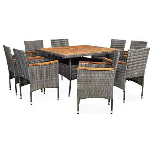 UnfadeMemory Conjunto Mesa y Sillas Jardin con Cojines,Comedor de Jardín Terraza Balcón o Patio,Ratán Sintético y Madera Acacia (Gris, 9 Pzas) UnfadeMemory Conjunto Mesa y Sillas Jardin con Cojines,Comedor de Jardín Terraza Balcón o Patio,Ratán Sintético y Madera Acacia (Gris, 9 Pzas)