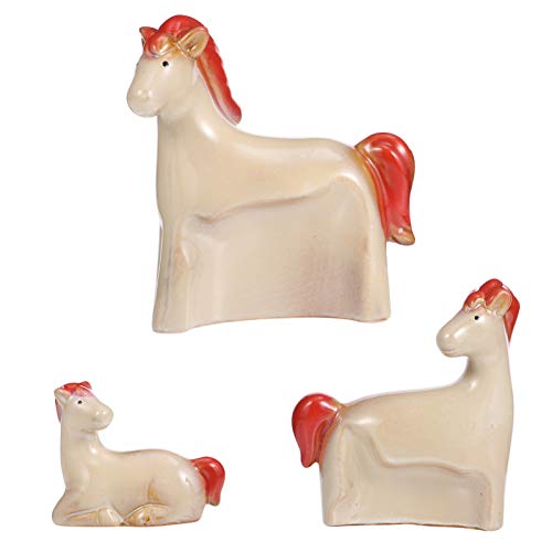 Veemoon 3 Piezas de Estatuas de Caballos de Cerámica Figuras de Animales de Porcelana Escultura de Caballos Coleccionables Figura Familiar Estantería Decoración