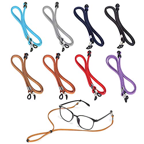 VEGCOO 8 Piezas Cadena de gafas Cuero de PU, Cuerda de Gafas Clásica Correa Ajustable para Gafas para Mujer Hombre Niño
