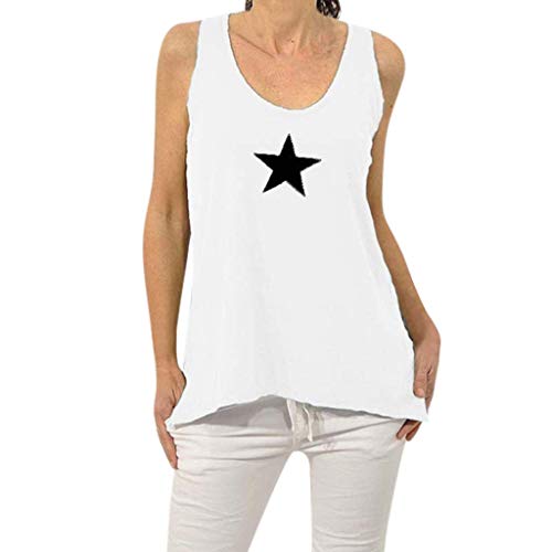 VEMOW Camisetas Mujeres Tops Verano cómodas sin Mangas Estampado de Estrellas Tops Camisetas Sueltas Blusas(Blanco,M)