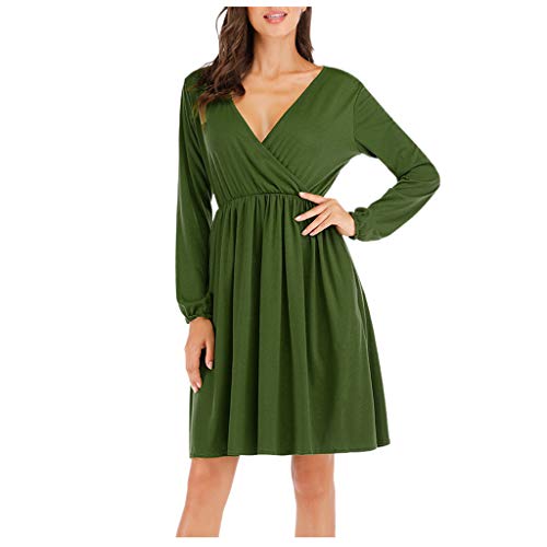 VEMOW Vestido Mujer Moda Casual Manga Larga Escotado por detrás Vendaje Encima Rodilla Vestir Partido Mini Vestir OtoñO Invierno(B Verde,S)