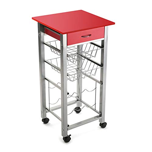 Versa 15810425 Carro verdulero Rojo de Cocina y botellero con cajón y cestas con 4 Ruedas, Metal, PVC y Madera MDF, 82 x 40 x 40 cm Versa 15810425 Carro verdulero Rojo de Cocina y botellero con cajón y cestas con 4 Ruedas, Metal, PVC y Madera MDF, 82 x 40 x 40 cm