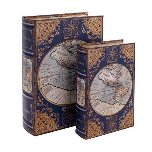 Vidal Regalos Set 2 Caja Libro 2 Tamaños Mapa Mundo Mapamundi Vintage Antiguo Decorativo y Funcional 27 cm