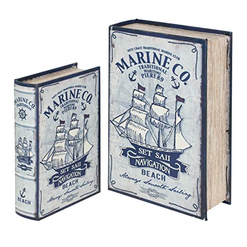 Vidal Regalos Set Dos Caja Libro 2 Tamaños Barco Vela Azul Decorativo y Funcional Diseño Antiguo 27 cm