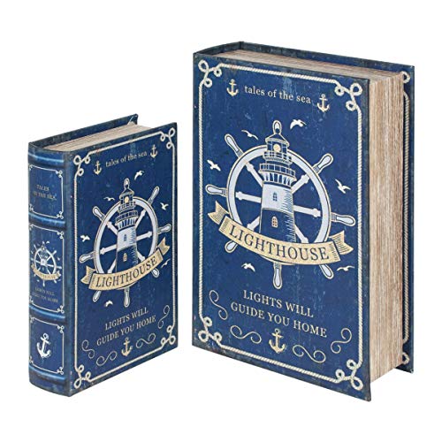 Vidal Regalos Set Dos Caja Libro 2 Tamaños Faro Azul Decorativo y Funcional Diseño Antiguo 27 cm