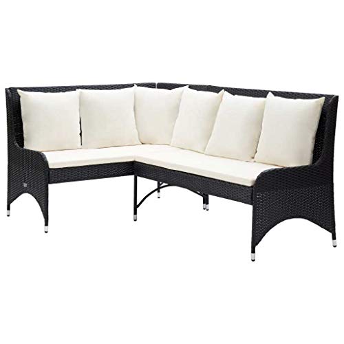 vidaXL Sofás de Esquina de Jardín 2 Piezas Butaca Asiento Exterior Patio Elástica Estable Duradera Sofá Salón Muebles Ratán PE Negro