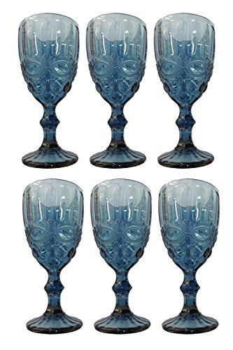 Vintage 6 Piezas Set Roma Copa de Vino Cristal Gafas Copas de Vino Copa de Helado Vaso de Agua Vaso de Trago Largo Jarra - Azul