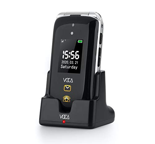 VOCA teléfono Celular V533 3G abrió, Pantalla Dual con el botón Grande y Pantalla, Texto predictivo, botón de SOS, la prótesis de oído Compatible, fácil de Usar, para Jubilados Negro Plata