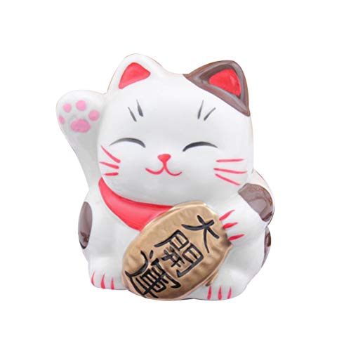 VOSAREA Hucha de Maneki Neko, gato de la suerte japonés, figura decorativa de porcelana