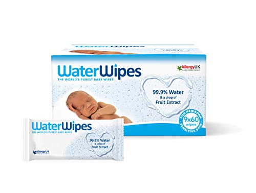 WaterWipes Toallitas para Pieles Sensible de Bebé, 99.9% agua purificada, 60 Unidad (Paquete de 9)