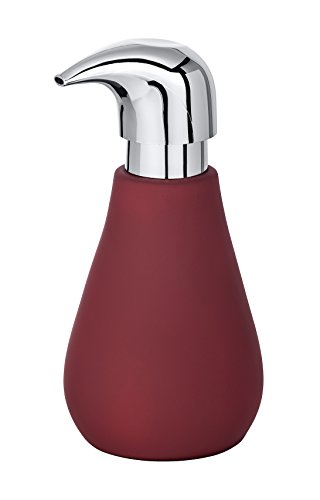 WENKO Dispensador de jabón Sydney rojo oscuro - Dispensador de jabón líquido con recubrimiento antideslizante suave al tacto Capacidad: 0.32 l, Cerámica, 8.5 x 17 x 9 cm, Rojo