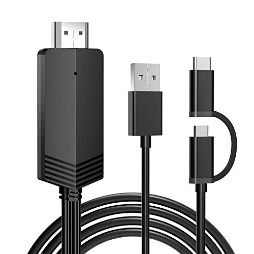 Weton Cable MHL con Micro USB y Type C, 2 en 1, adaptador a HDMI 1080P 2M con Tipo C y Micro USB para Huawei Samsung Xiaomi Android Smartphone Móvil TV Monitor Proyector
