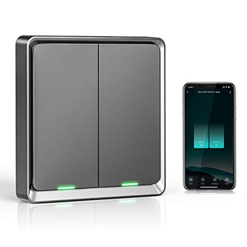 Wifi Interruptor Alexa 2 Gang, Etersky Interruptor Inteligente Compatible con Alexa y Google Home, Interruptor Pared Luz Control APP, Smart Home Interruptor Tactil con Temporizador, Neutral Requerido Wifi Interruptor Alexa 2 Gang, Etersky Interruptor Inteligente Compatible con Alexa y Google Home, Interruptor Pared Luz Control APP, Smart Home Interruptor Tactil con Temporizador, Neutral Requerido