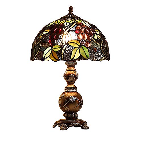 WLBRIGHT Lámpara De Mesa De UVA Tiffany Estilo Pastoral Europea Lámpara De Sobremesa De Vidrio De Cabecera 30 * 49CM