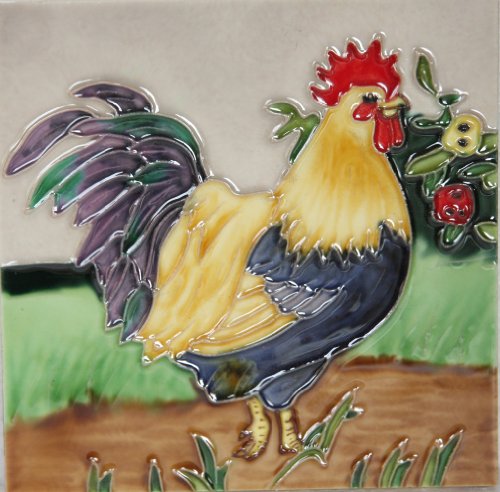 YH-Arts - Azulejo de Gallo de cerámica, Multicolor, 15 x 15 cm