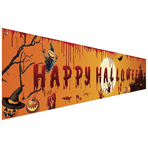 YKKJ 250 x 49 cm de tela de fondo de Halloween telones de fondo de pared de tela de decoración de Halloween de calabaza, Luna fantasma murciélago para bar, casa fiesta tienda