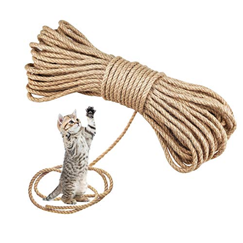 Yue Cuerda de sisal para gatos, 6 mm x 30 m, fibras naturales, cuerda de yute para reparación,cuerda de sisal trenzada