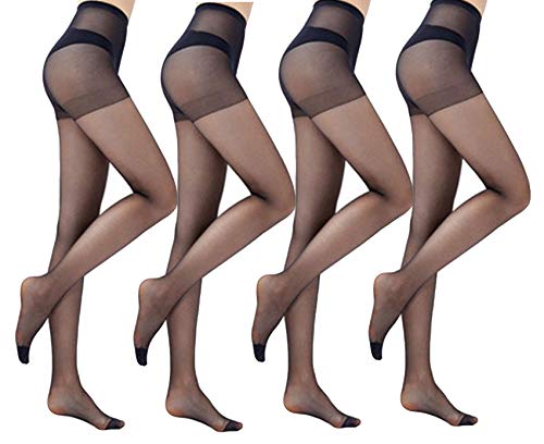 Yulaixuan pantimedias para mujer 4 pares control superior medias 15 Denier medias largas leggings reforzados (4 negro)