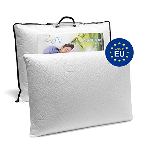 ZenPur Almohada Cervical Viscoelástica Bambú Orgánico – Almohada Hipoalérgenica Firmeza Media - Anti Ácaros con Funda de Bambú y Memory Foam – Relleno Cojín 40 x 60 cm