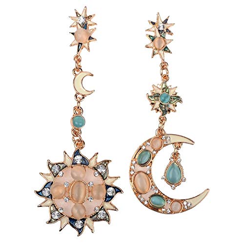 ZSCZQ Fashion Women Rhinestone Sun Moon Star Drop Earrings Alloy Crystal Rhinestone Long Sun Moon Pendant Dangle Earrings