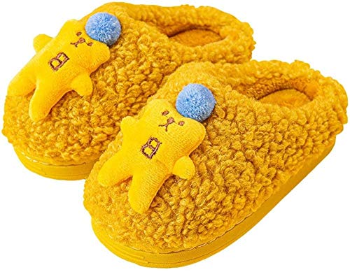 ZSW Otoño Invierno Niños Niñas Interior Hogar Piel Zapatillas cálidas Niños Niños Zapatos Casuales Antideslizantes (Color: Azul y Gris Tamaño: 200)- 210_Amarillo