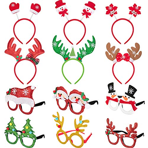 12 Piezas de Diadema y Marco de Gafas de Navidad para Fiesta Navidad Banda de Pelo Sombreros de Pelo Accesorios de Cabina de Fotos (Estilo B)