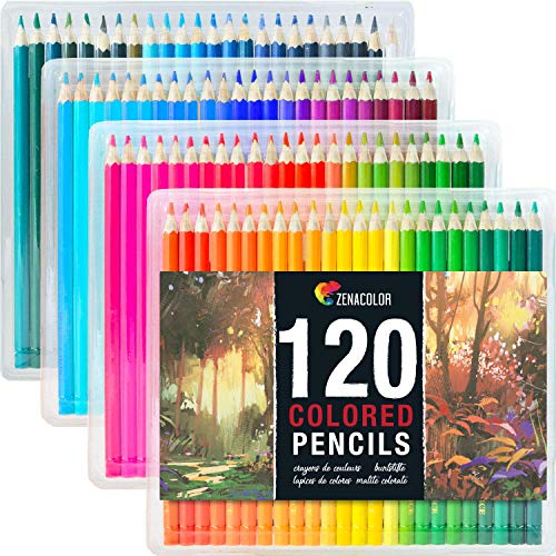 120 Lápices de Colores (Numerado) de Zenacolor - 120 Colores Únicos para Libro de Colorear para Adultos - Fácil Acceso con 4 Bandejas - Regalo Ideal para Artistas, Adultos