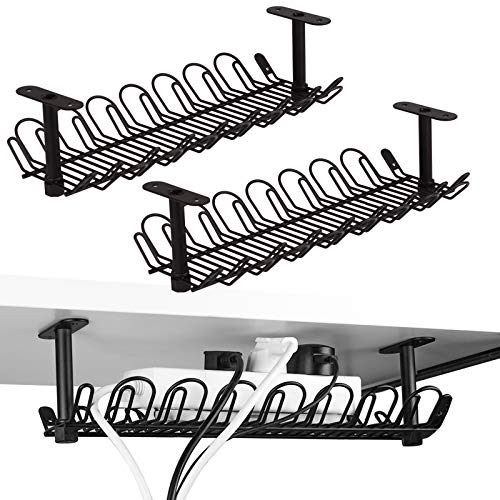 2 paquetes de bandeja de gestión de cables, organizador de cables debajo del escritorio de 35,5 cm para gestión de cables, bandeja de cable de metal pesado para escritorios, oficinas y cocinas (negro)