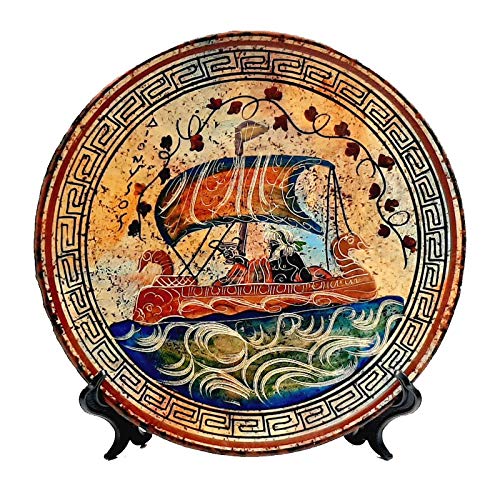 24cm Plato griego, cerámica griega antigua, dios Dionisio en el barco