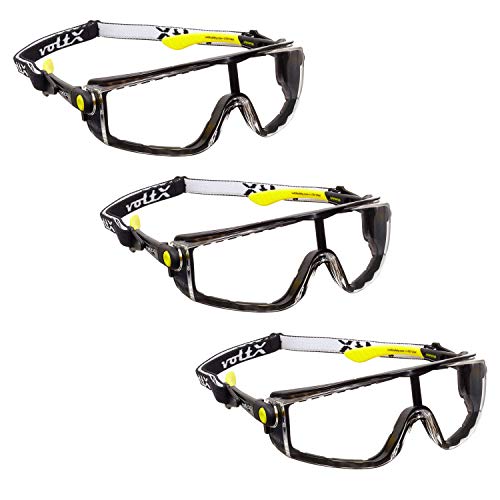 3 x voltX 'Quad' 4 in 1 - Lectura Segura Gafas de Seguridad - Transparente - con inserci—n de Espuma y Diadema - certificaci—n CE EN166f