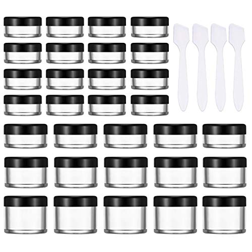 31 Piezas Tarros de Plástico Viaje Envases de Cosméticos Vacías con Tapas de Tornillo para Crema, Muestra, Polvo, Almacenamiento de Maquillaje (5g, 10g, 15g, 20g) Negro