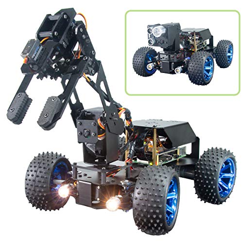 Adeept PiCar-Pro Raspberry Pi Smart Robot Auto Kit programación de un robot de coche 2 en 1 4WD con brazo robótico 4-DOF, kit de bricolaje electrónico para jóvenes y adultos para Pi 4 4B 3B 3B+