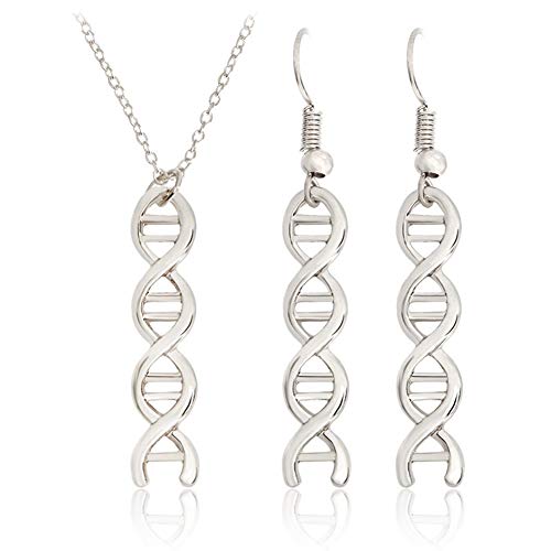 AILUOR Infinity Espiral Doble hélice de ADN Ciencia Química Pendientes del Collar Conjunto de joyería de Biología Molécula Colgante de Las Mujeres de Plata Ajustable
