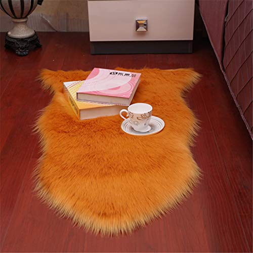 Alfombra de imitación de piel de cordero, imitación de pelo largo, alfombra de cama o sofá (naranja, 60 x 90 cm)